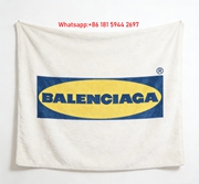 Balenciaga Blue Yellow Logo Print Flannel Sofa Throw Blanket BA411